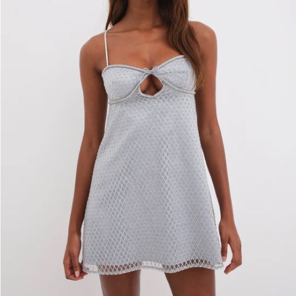 For Love & Lemons Glitter Slip Dress- Silver XL - Picture 3 of 6